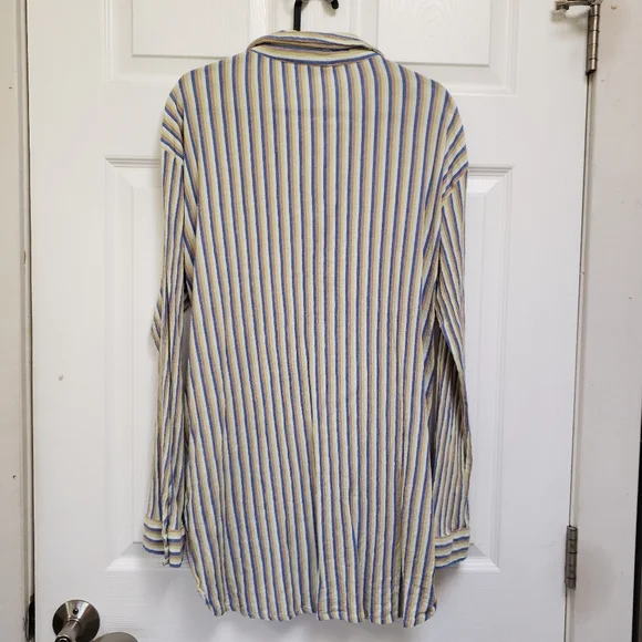 Cotton On Blue Green Tan White Striped Long Sleeve Button Up Tunic Shirt - Picture 5 of 6